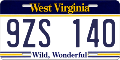 WV license plate 9ZS140