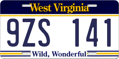 WV license plate 9ZS141