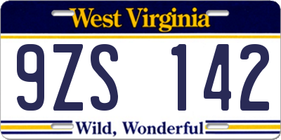 WV license plate 9ZS142