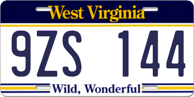 WV license plate 9ZS144