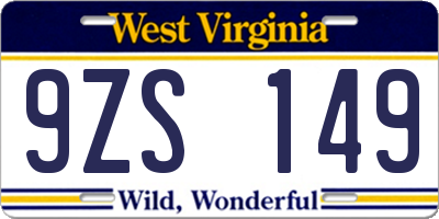 WV license plate 9ZS149