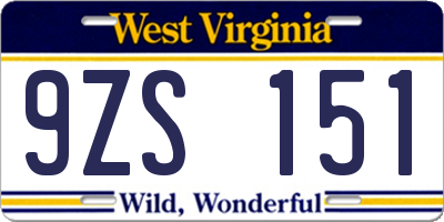 WV license plate 9ZS151
