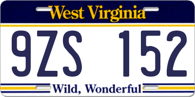 WV license plate 9ZS152