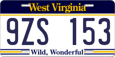 WV license plate 9ZS153