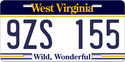 WV license plate 9ZS155