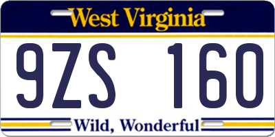 WV license plate 9ZS160
