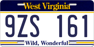 WV license plate 9ZS161