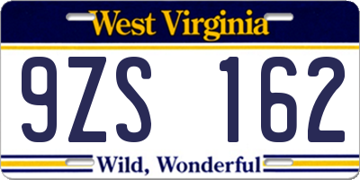 WV license plate 9ZS162