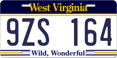 WV license plate 9ZS164