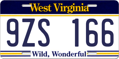 WV license plate 9ZS166