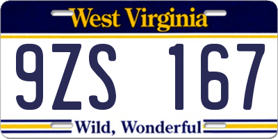 WV license plate 9ZS167