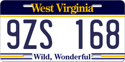 WV license plate 9ZS168