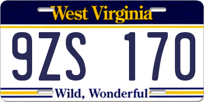WV license plate 9ZS170