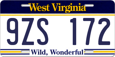 WV license plate 9ZS172