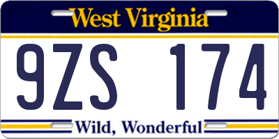 WV license plate 9ZS174