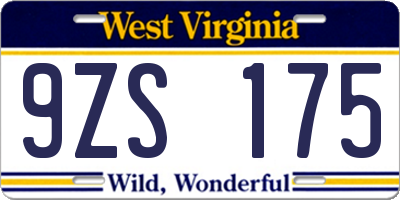 WV license plate 9ZS175