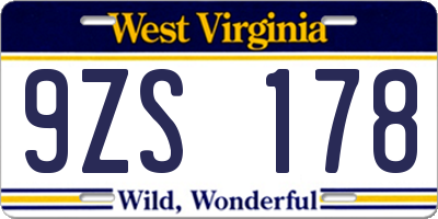 WV license plate 9ZS178