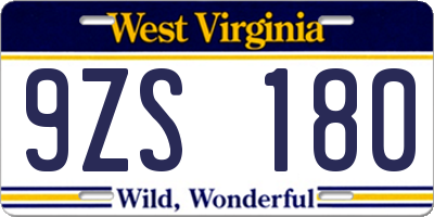 WV license plate 9ZS180