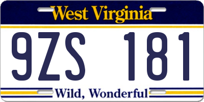 WV license plate 9ZS181