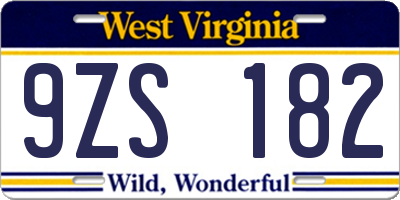 WV license plate 9ZS182