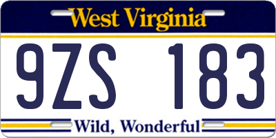 WV license plate 9ZS183