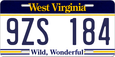 WV license plate 9ZS184