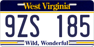 WV license plate 9ZS185