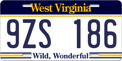 WV license plate 9ZS186