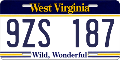 WV license plate 9ZS187