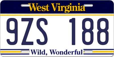 WV license plate 9ZS188