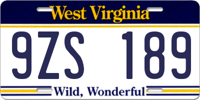 WV license plate 9ZS189
