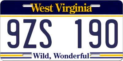 WV license plate 9ZS190
