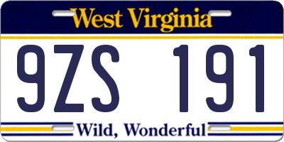 WV license plate 9ZS191