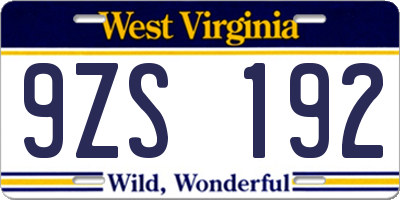 WV license plate 9ZS192