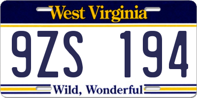 WV license plate 9ZS194