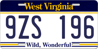 WV license plate 9ZS196
