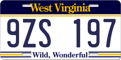 WV license plate 9ZS197