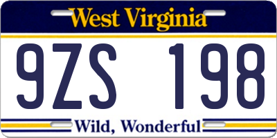 WV license plate 9ZS198