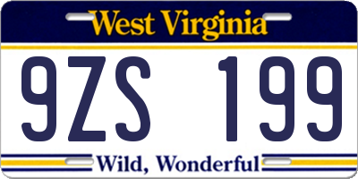 WV license plate 9ZS199