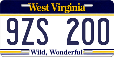 WV license plate 9ZS200
