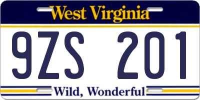 WV license plate 9ZS201