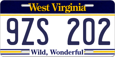 WV license plate 9ZS202