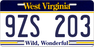 WV license plate 9ZS203