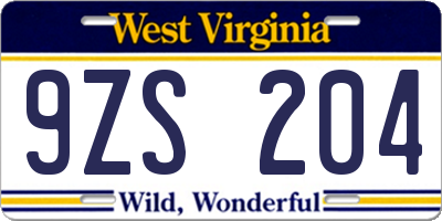 WV license plate 9ZS204