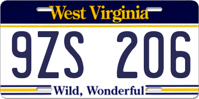 WV license plate 9ZS206