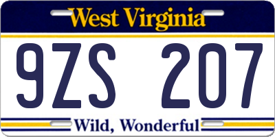 WV license plate 9ZS207
