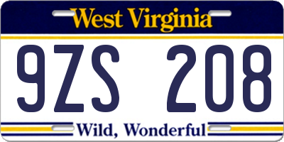 WV license plate 9ZS208