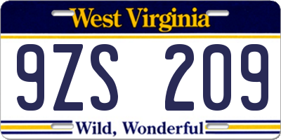 WV license plate 9ZS209