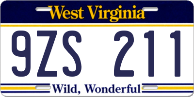 WV license plate 9ZS211