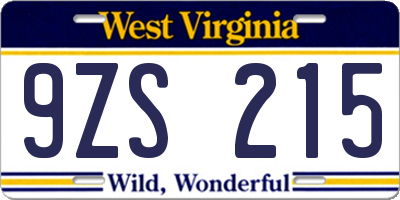 WV license plate 9ZS215